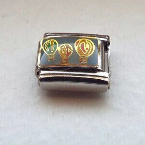 Three hot air balloons enamel 9mm stainless steel Italian charm bracelet link